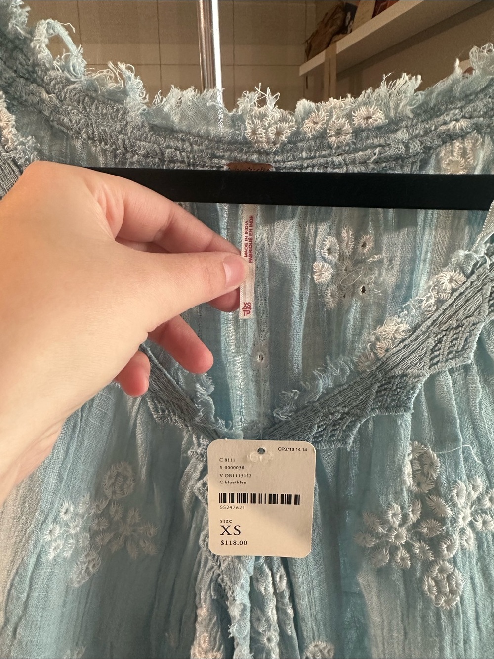 Free People Light Blue Embroidered Boho Peasant Blouse - Picture 3 of 3